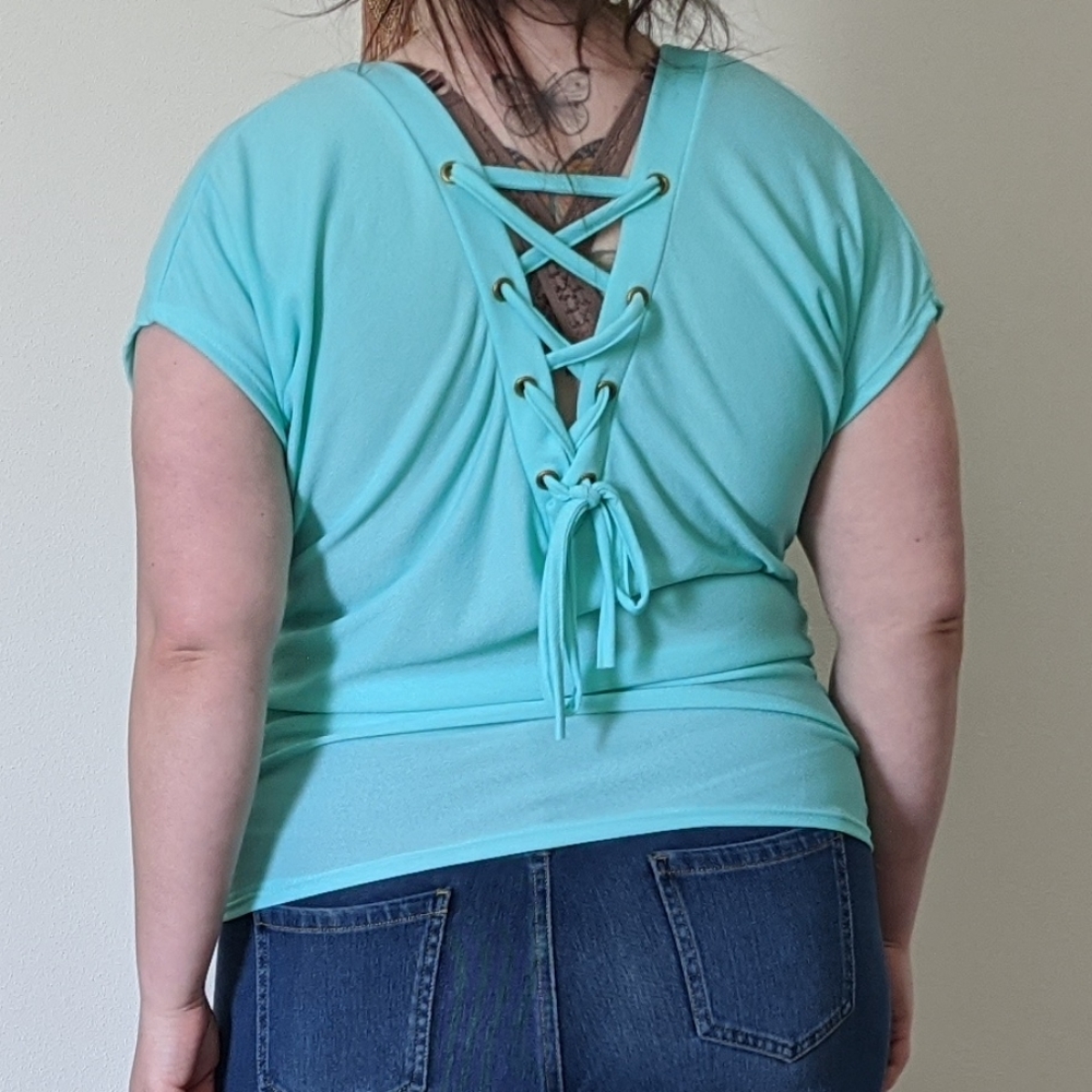O-Neck Top with Corset Neckline